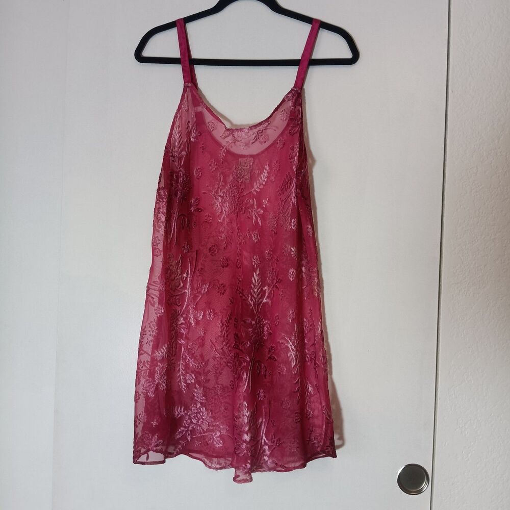 Vtg 90 INC intimate Pink Floral Sheer Burnout Chemise Fairy Core Boho Whimsigoth